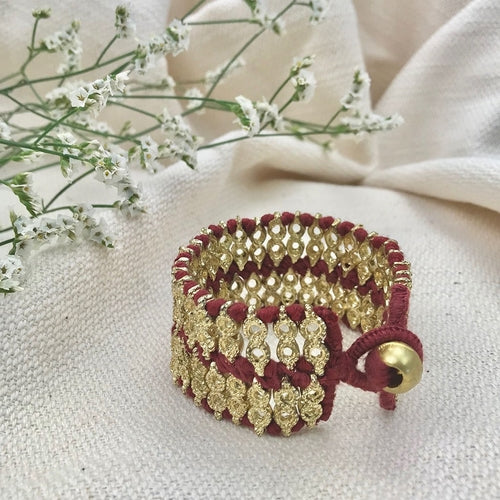 Handwoven Beaded Cotton Thread Cuff Bracelet Indian-Inspired Statement
