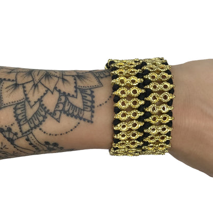 Handwoven Beaded Cotton Thread Cuff Bracelet Indian-Inspired Statement