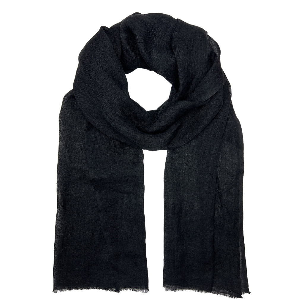 Gauze Linen Scarf Handwoven Airy Lightweight Raw Eyelash Fringe 5 Colors