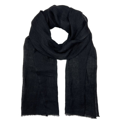 Gauze Linen Scarf Handwoven Airy Lightweight Raw Eyelash Fringe 5 Colors