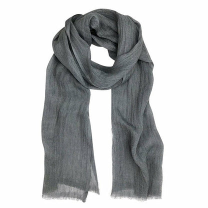 Gauze Linen Scarf Handwoven Airy Lightweight Raw Eyelash Fringe 5 Colors