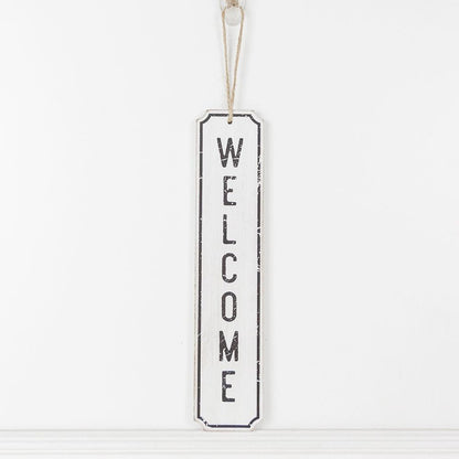 Wooden Welcome Hanging Sign Door Decor White Black Farmhouse Rustic 12 x 2.5 in