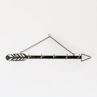 Arrow Wall Hook Hanger 6 Hook Metal Key and Jewelry Organizer Black 18x1.5x0.05