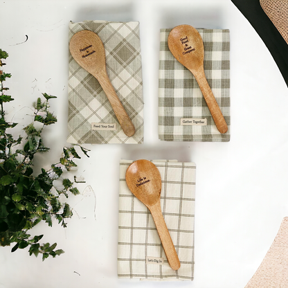 Happiness Is Homemade Wooden Spoon And Checkered Dish Towel Gift Set