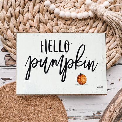 Hello Pumpkin Rustic Wood Sign 6x4 Fall Home Decor Off White Black Script