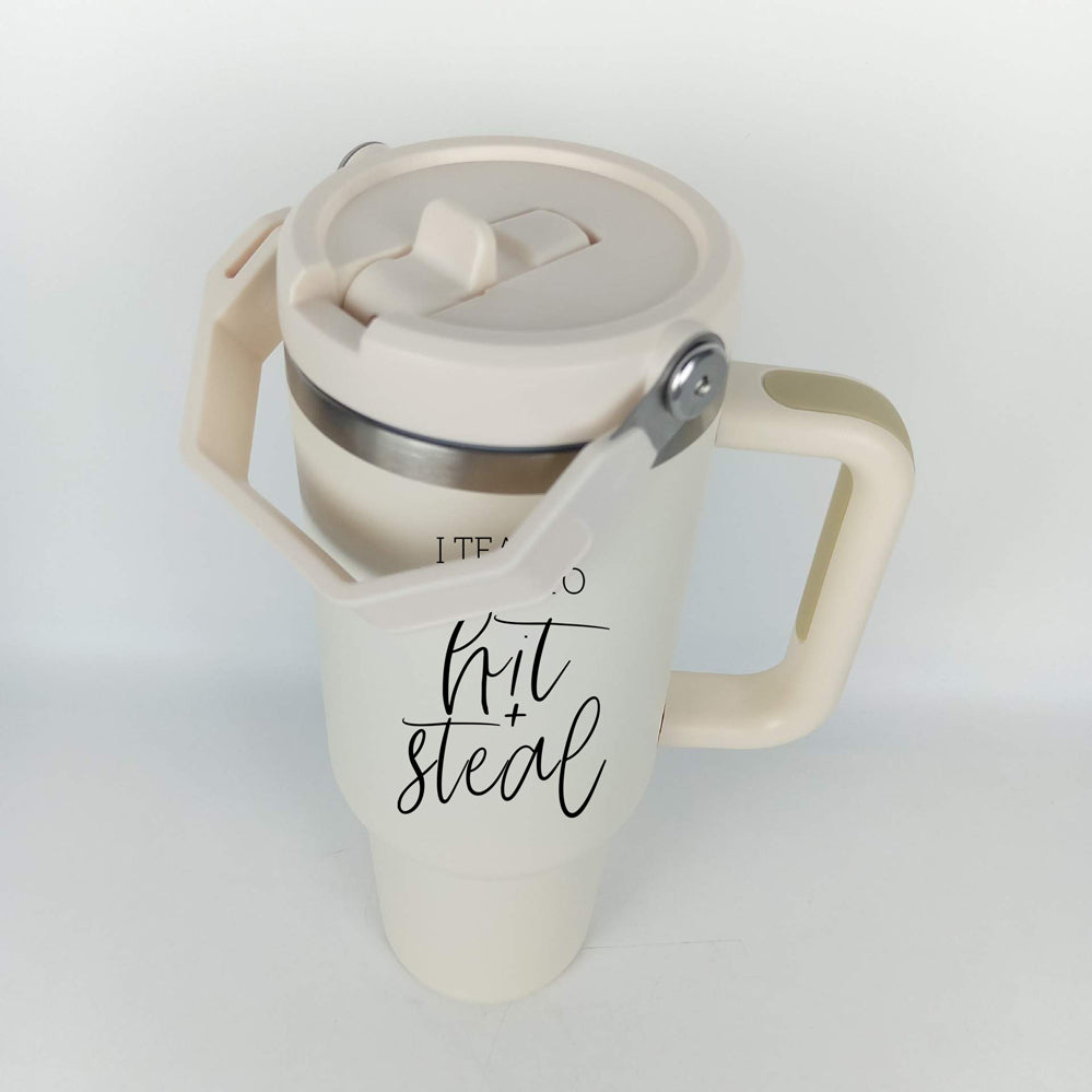 Baseball Mom Tumbler With Handle I Teach My Kid To Hit And Steal Travel Cup