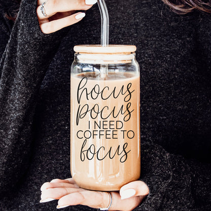 Hocus Pocus 20oz Glass Tumbler With Bamboo Lid, Stainless Straws and Cleaner