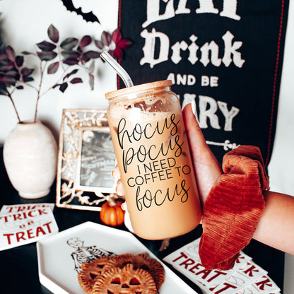 Hocus Pocus 20oz Glass Tumbler With Bamboo Lid, Stainless Straws and Cleaner