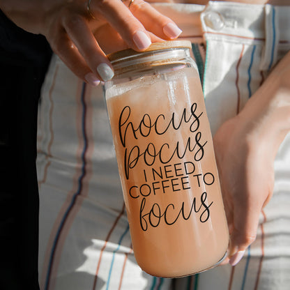 Hocus Pocus 20oz Glass Tumbler With Bamboo Lid, Stainless Straws and Cleaner
