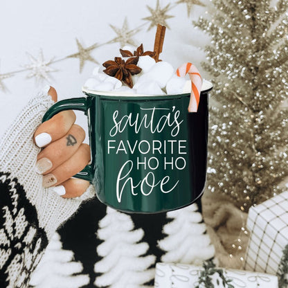 Ho Ho Hoe Holiday Mug 14.5oz Ceramic Campfire Style Double Sided Red Or Green Microwave Safe