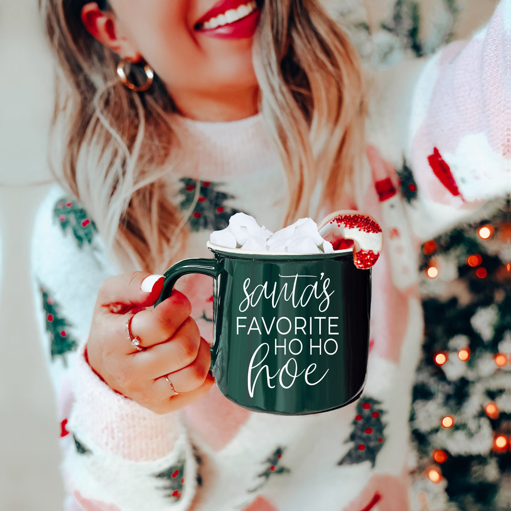 Ho Ho Hoe Holiday Mug 14.5oz Ceramic Campfire Style Double Sided Red Or Green Microwave Safe