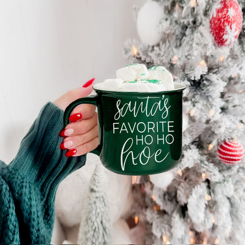 Ho Ho Hoe Holiday Mug 14.5oz Ceramic Campfire Style Double Sided Red Or Green Microwave Safe