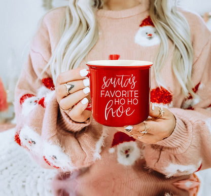 Ho Ho Hoe Holiday Mug 14.5oz Ceramic Campfire Style Double Sided Red Or Green Microwave Safe