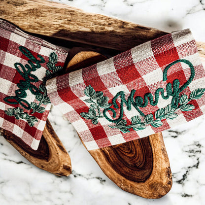Holiday Charcuterie Board Set With Tartan Kitchen Towels - 2-Piece Gift