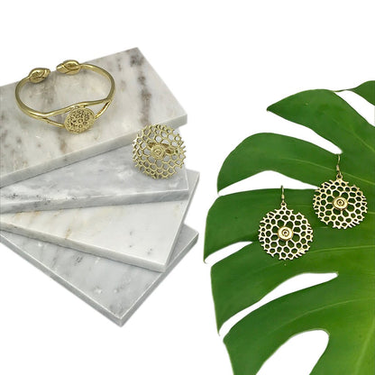 Honeycomb Bomb Earrings Recycled Brass Bullet Center 2 In X 1.25 In Handmade