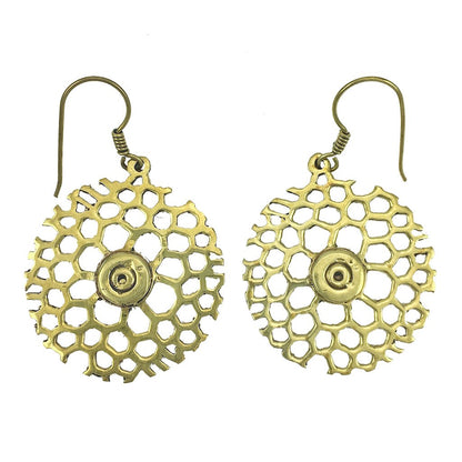 Honeycomb Bomb Earrings Recycled Brass Bullet Center 2 In X 1.25 In Handmade