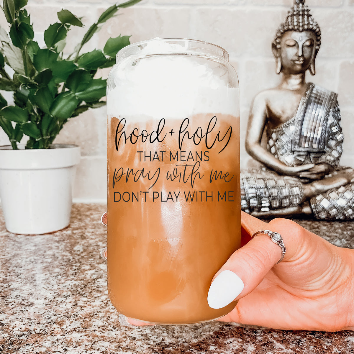Hood And Holy 17oz Glass Tumbler With Bamboo Lid, 2 Stainless Straws And Straw Cleaner
