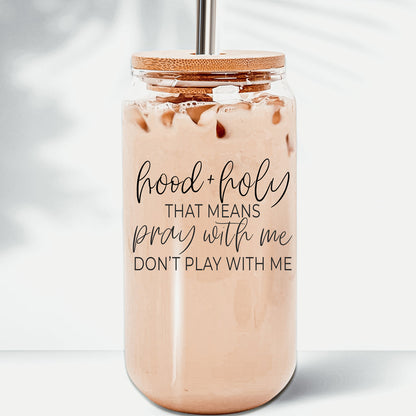 Hood And Holy 17oz Glass Tumbler With Bamboo Lid, 2 Stainless Straws And Straw Cleaner