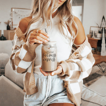 Hot Mess 17oz Glass Tumbler With Bamboo Lid, 2 Stainless Straws and Cleaner
