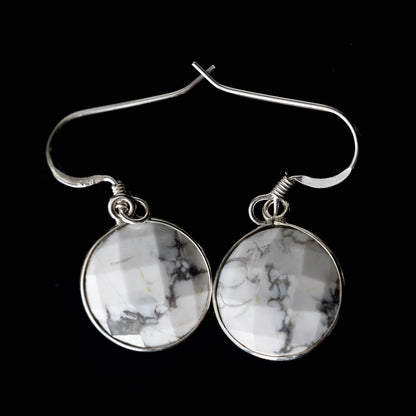 Howlite Round Drop Earrings Natural Stone Silver Dangle