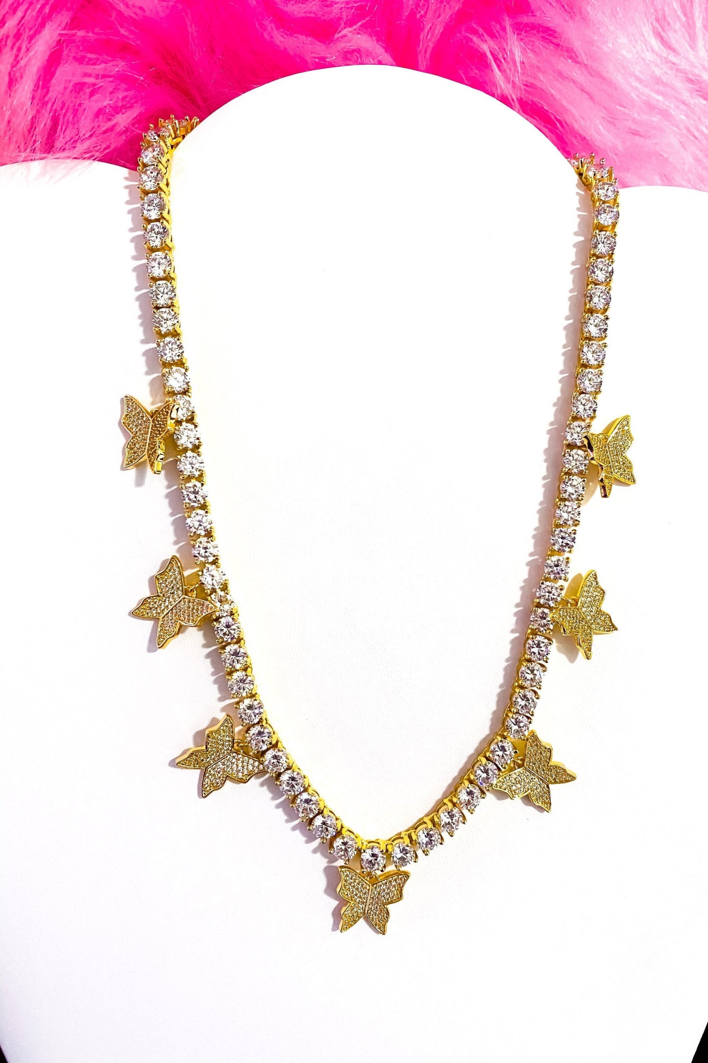 Iced Butterfly Choker Necklace Crystal Tennis Chain