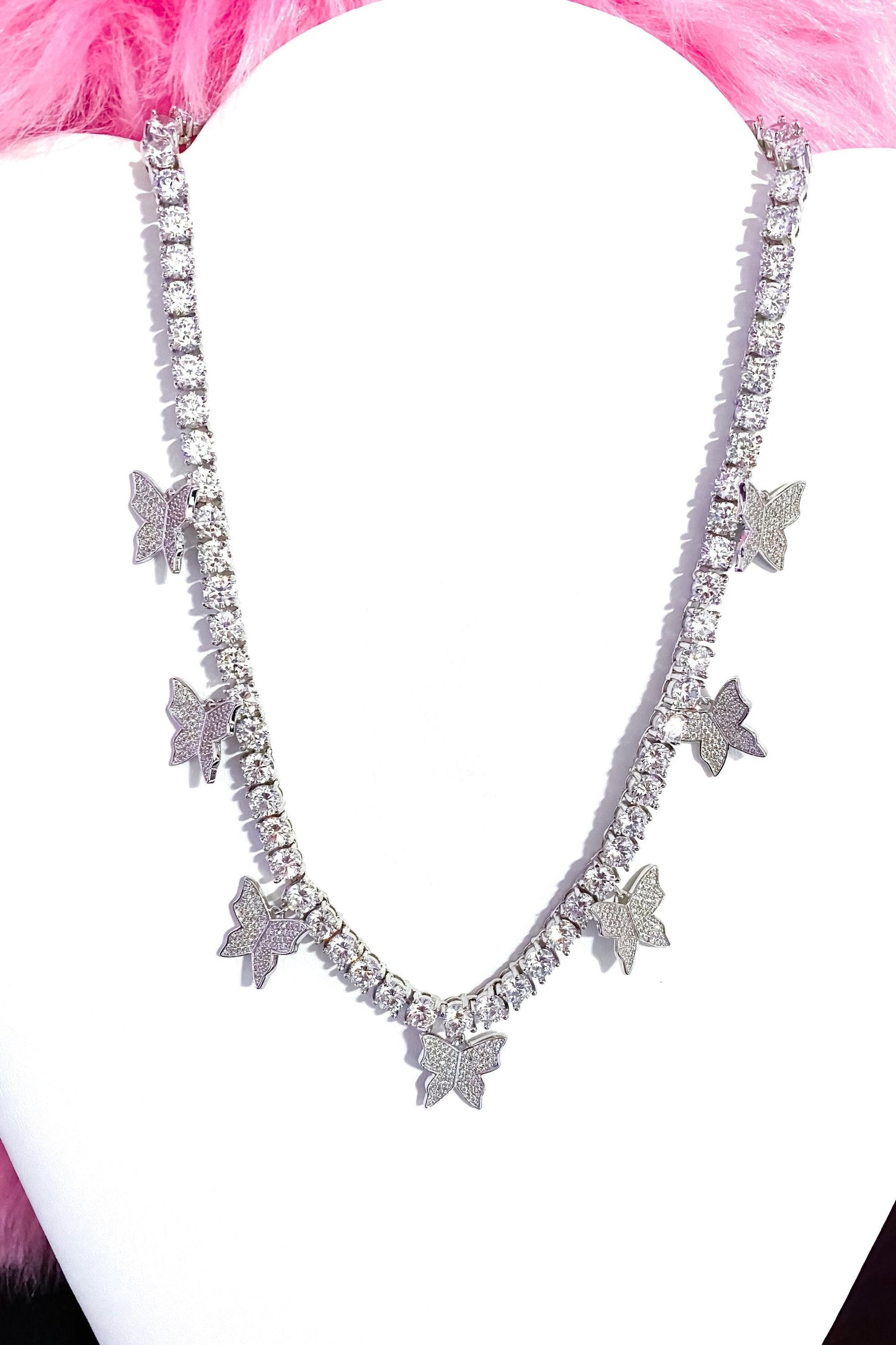 Iced Butterfly Choker Necklace Crystal Tennis Chain
