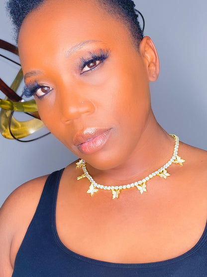 Iced Butterfly Choker Necklace Crystal Tennis Chain