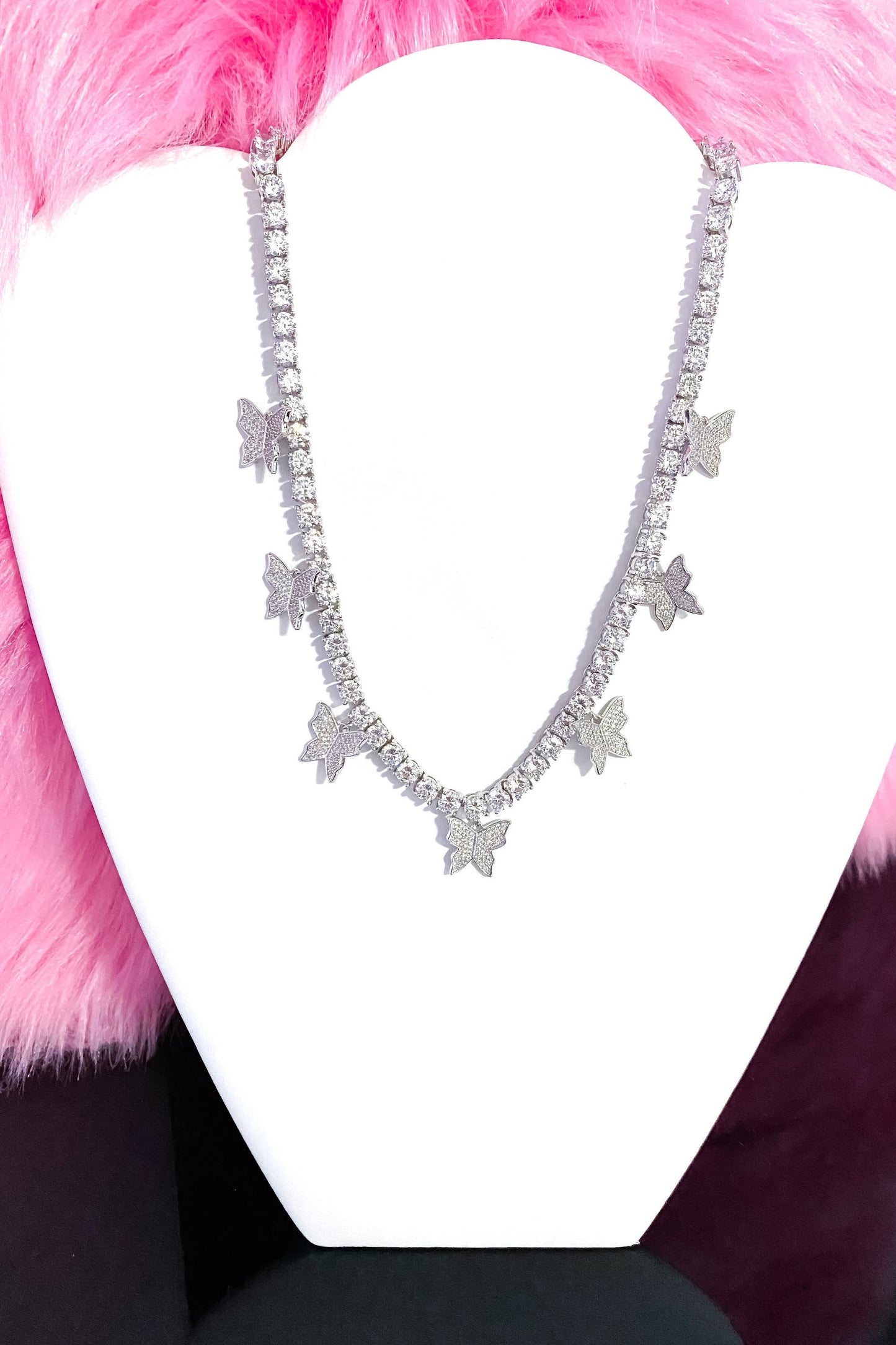 Iced Butterfly Choker Necklace Crystal Tennis Chain