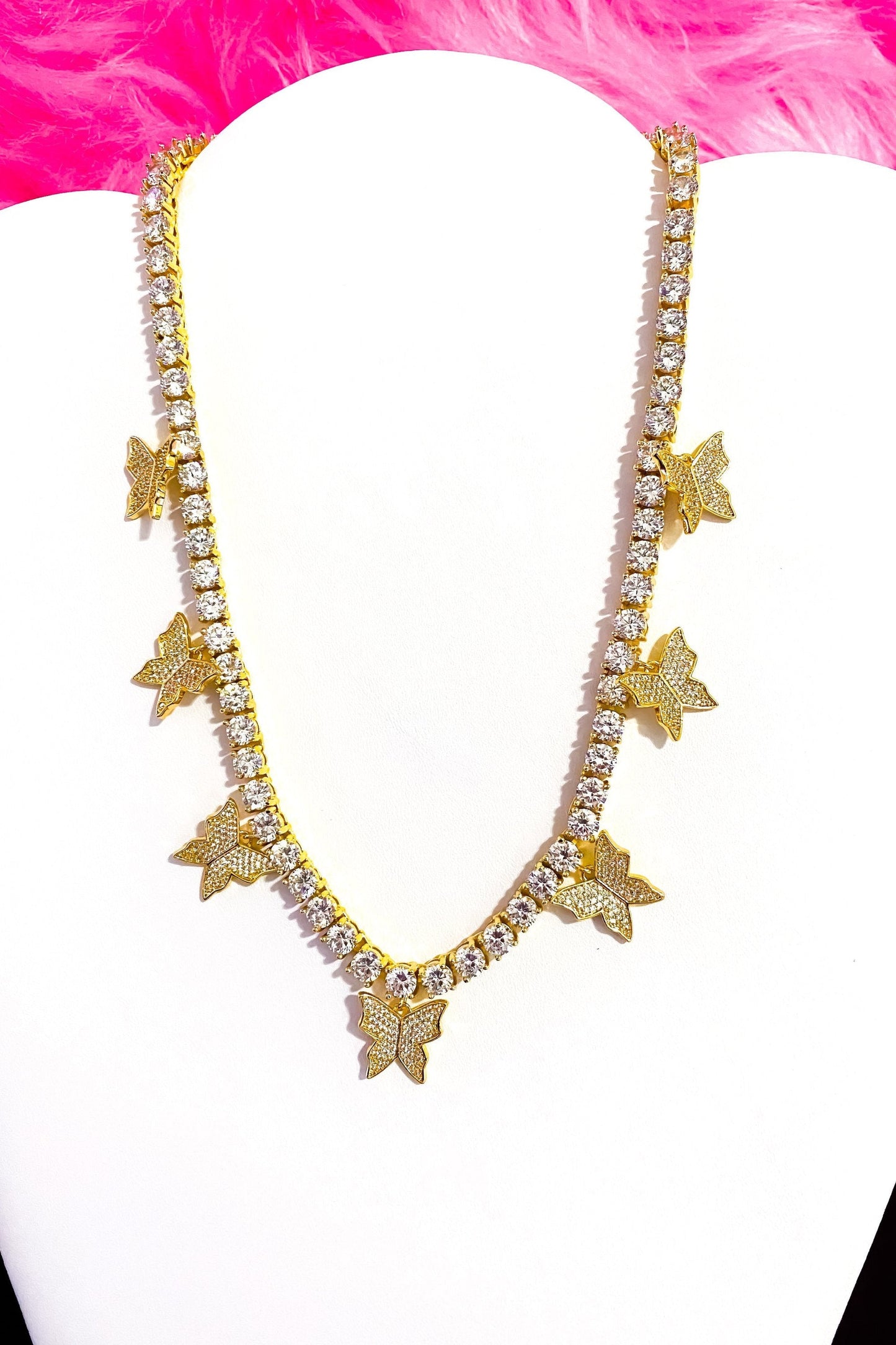Iced Butterfly Choker Necklace Crystal Tennis Chain