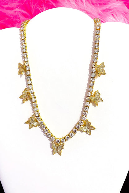 Iced Butterfly Choker Necklace Crystal Tennis Chain