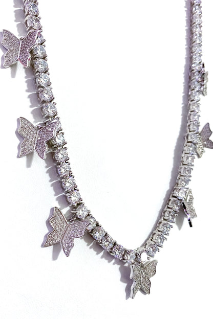 Iced Butterfly Choker Necklace Crystal Tennis Chain