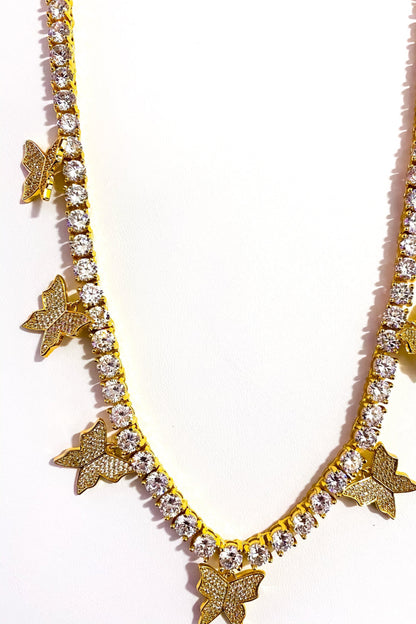 Iced Butterfly Choker Necklace Crystal Tennis Chain