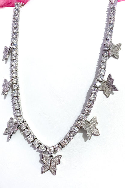 Iced Butterfly Choker Necklace Crystal Tennis Chain