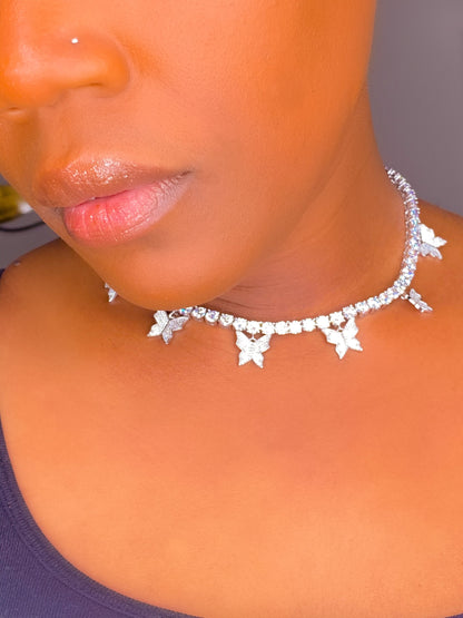 Iced Butterfly Choker Necklace Crystal Tennis Chain