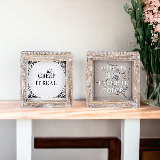 Reversible Double-Sided Fall And Halloween Sign, Autumn Color / Creep It Real