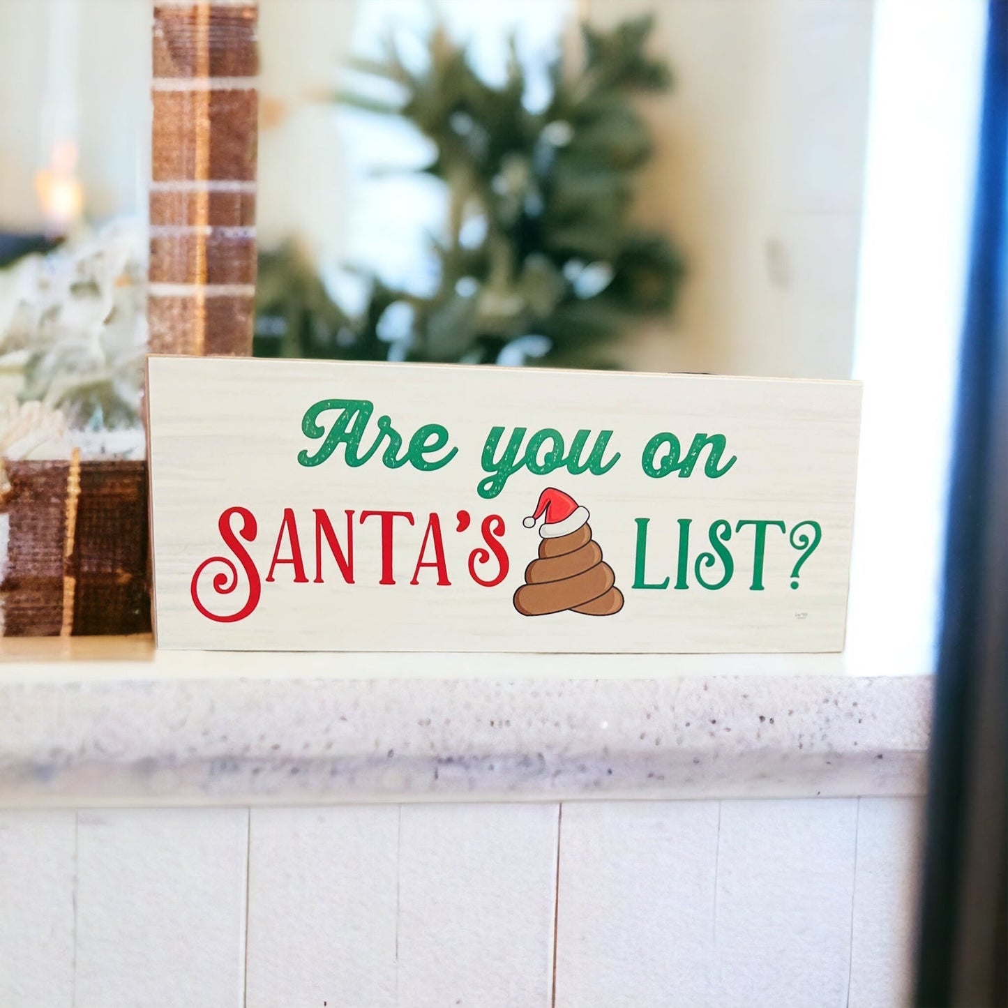 Santa Poop List Wooden Block Sign Funny Christmas Decor Holiday Mantel Plaque Funny Gift