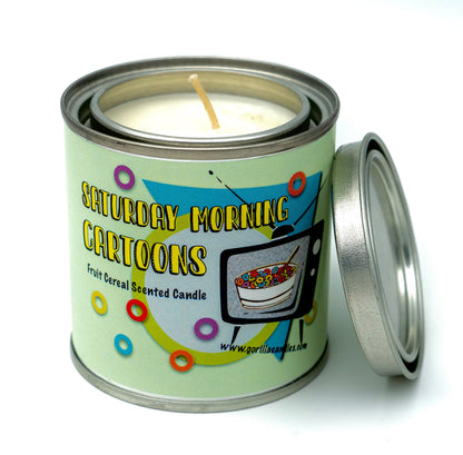 Saturday Morning Cartoons Fruit Cereal Soy Wax Candle 8Oz Retro Fruity Scent Paint Can With Lid