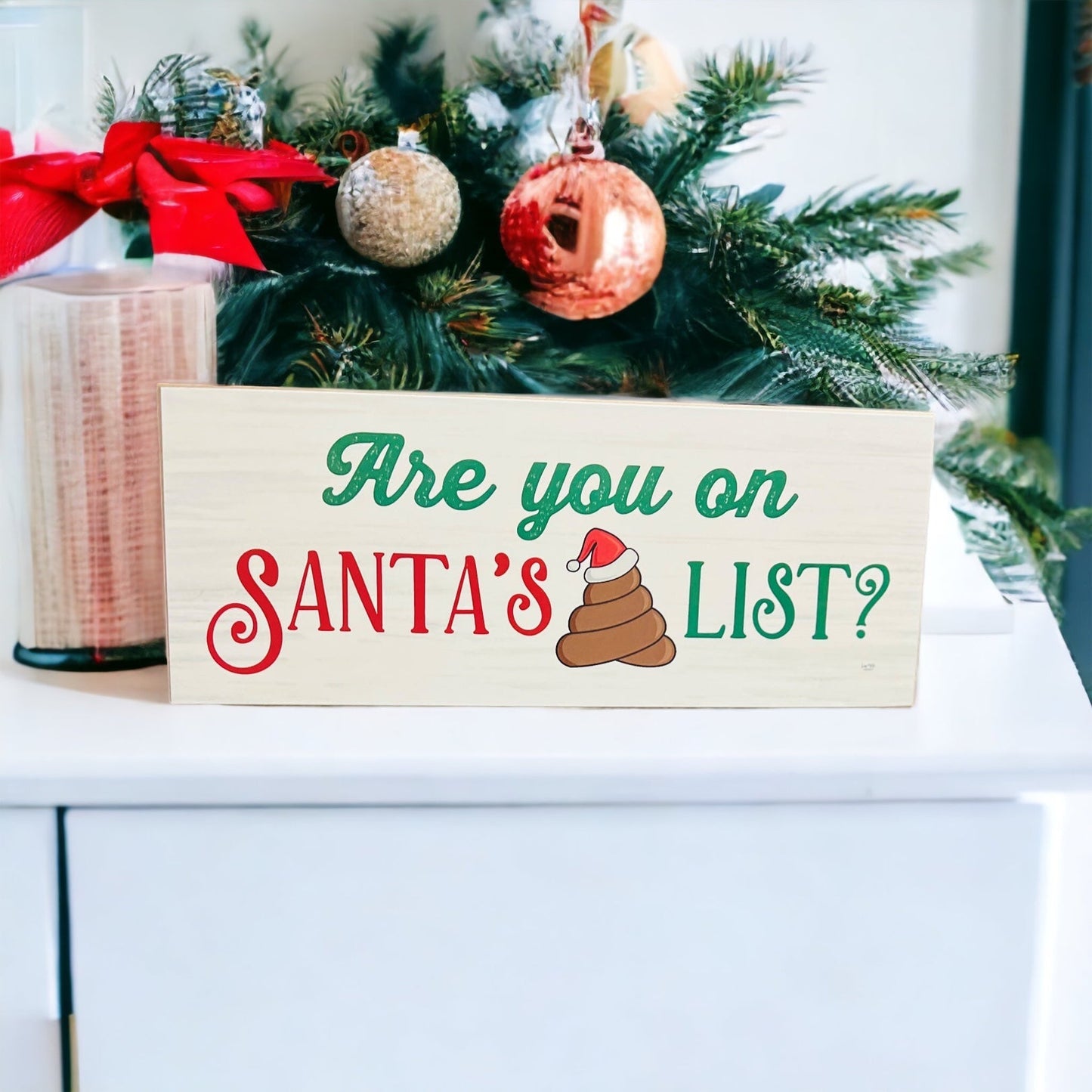 Santa Poop List Wooden Block Sign Funny Christmas Decor Holiday Mantel Plaque Funny Gift