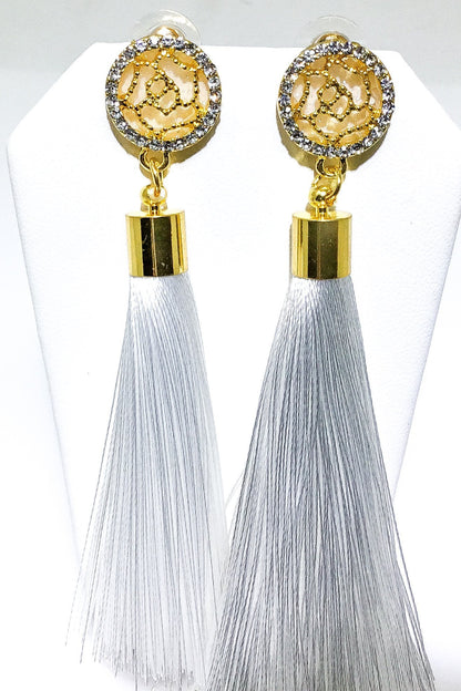 Indian Blue Tassel Drop Dangle Earrings Gold Accent