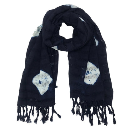 Indigo Cotton Stripe Scarf Oversized Lightweight Hand-Dyed Travel Wrap 25x59