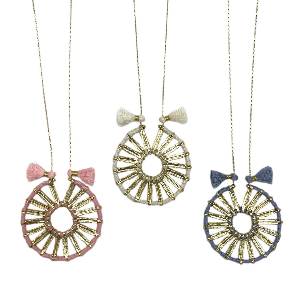 Indu Pendant Necklace 4 Adjustable Cotton Tassels Boho Zinc Alloy 18 Inch