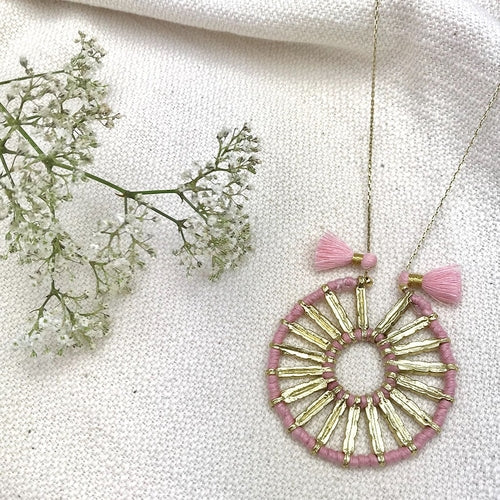 Indu Pendant Necklace 4 Adjustable Cotton Tassels Boho Zinc Alloy 18 Inch