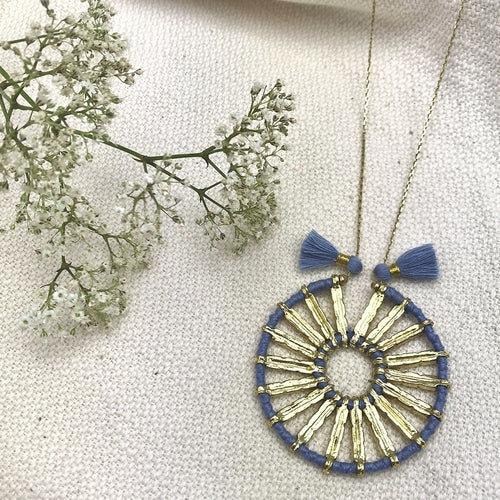 Indu Pendant Necklace 4 Adjustable Cotton Tassels Boho Zinc Alloy 18 Inch