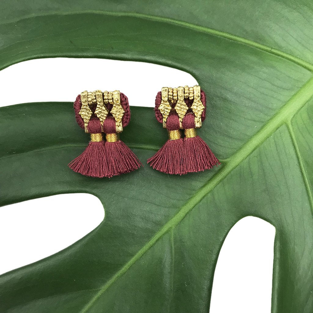 Jhumka Tassel Earrings Boho Handmade Cotton Tassels Zinc Alloy 4 Colors