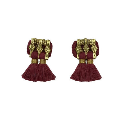 Jhumka Tassel Earrings Boho Handmade Cotton Tassels Zinc Alloy 4 Colors