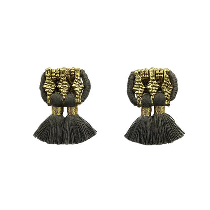 Jhumka Tassel Earrings Boho Handmade Cotton Tassels Zinc Alloy 4 Colors