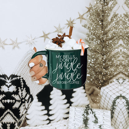 Jingle Jingle Ceramic Campfire Mug 14.5oz Red Or Green, Double Sided White Lettering, Microwave Safe
