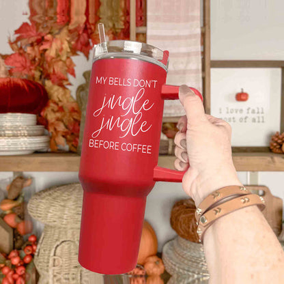 40oz Insulated Coffee Mug With Handle Lid Straw Funny Holiday Jingle Quote