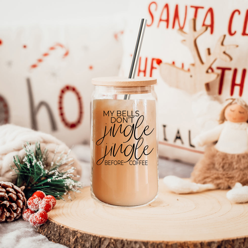 17oz Glass Tumbler With Bamboo Lid And Stainless Straws - Coffee Lover Gift
