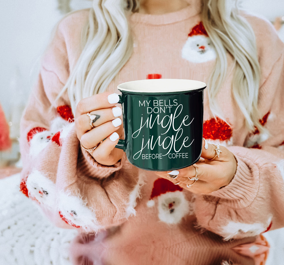 Jingle Jingle Ceramic Campfire Mug 14.5oz Red Or Green, Double Sided White Lettering, Microwave Safe